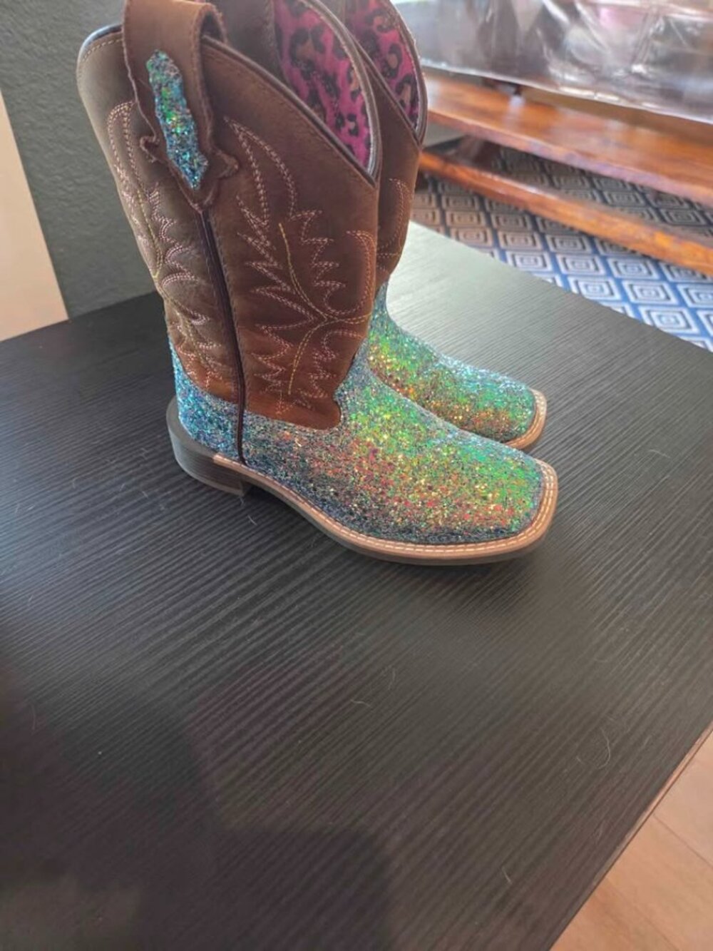 Shyanne Girls Glitterama Cowgirl Boots Rainbow Glitter Size 13D NEW